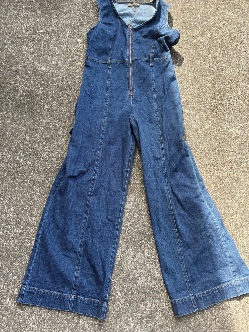 Princess Highway Denim Wide-Leg Zip-Front Overalls - Blue